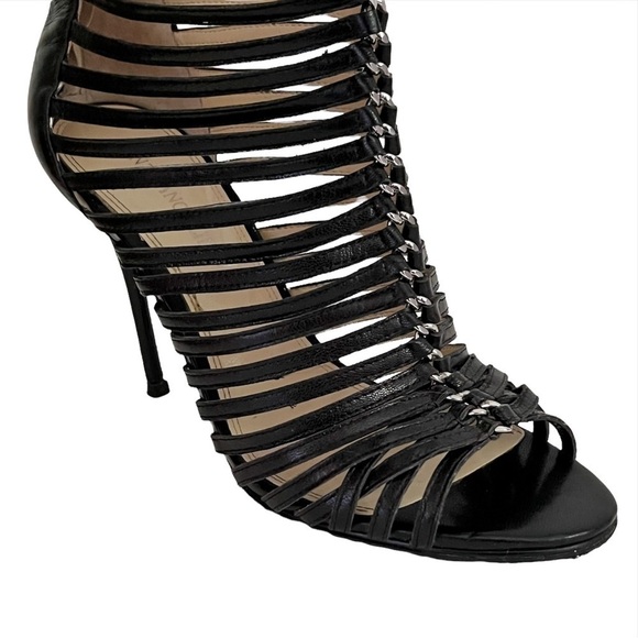 ENZO Angiolini Ginolfi Leather Peep Toe Gladiator Stiletto Heel Booties Black - Picture 13 of 16